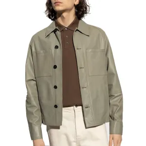 New Green Men's Button-Down Leather Shirt