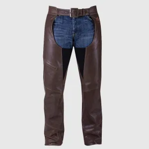 New High Quality Motorcycle Men's Traditional Leather Chaps, Brown