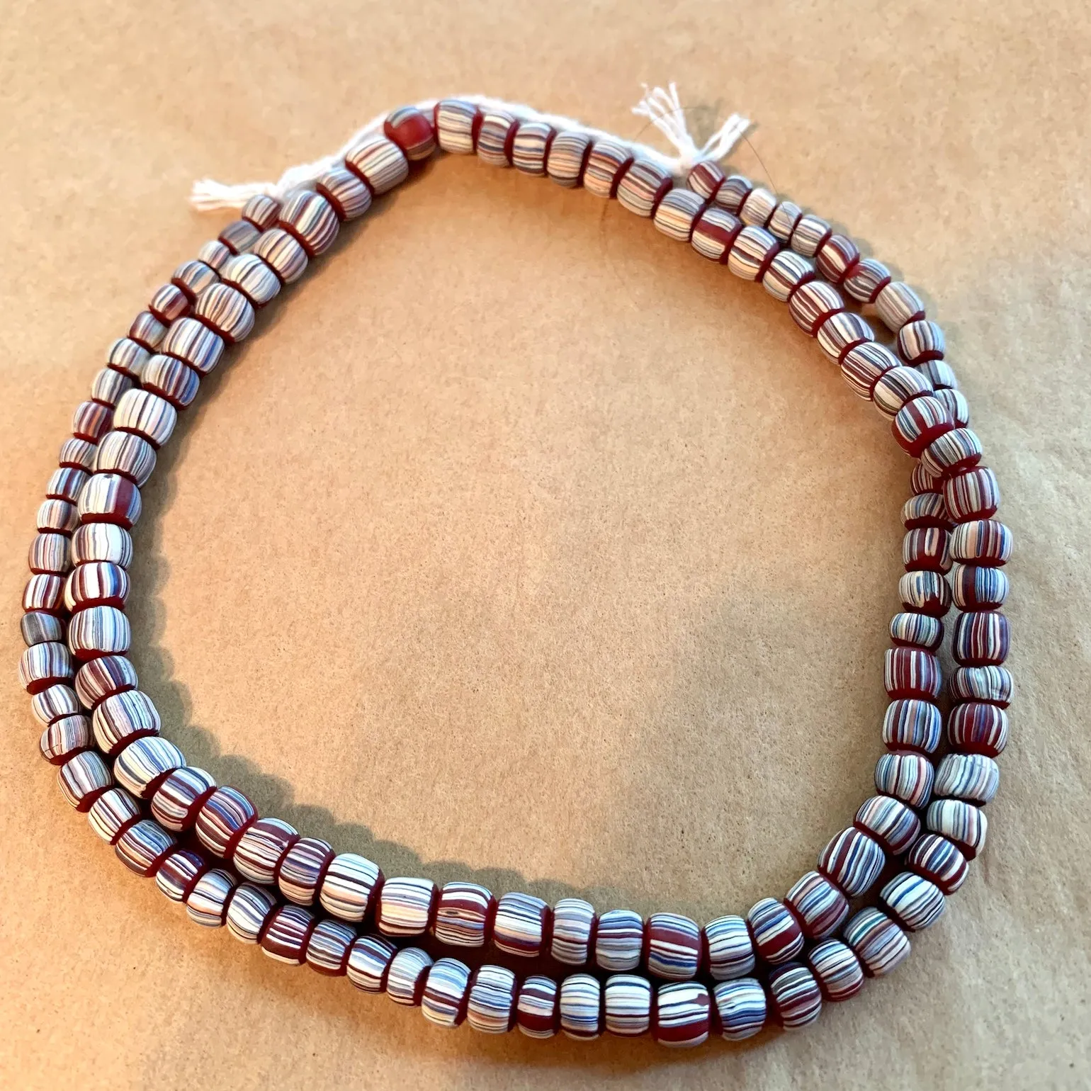 New Java Matte Red Glass Beads, Striped