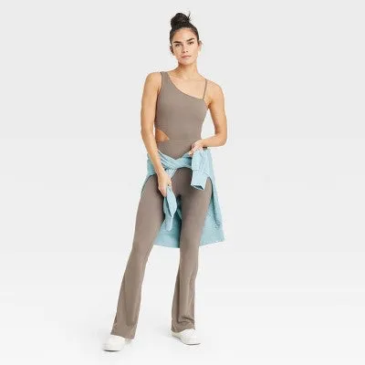 New - JoyLab Women's Full Length Sleeveless Flare Bodysuit Cutout Jumpsuit