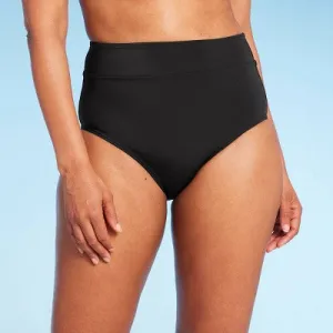 New - Lands' End Women's UPF 50 Full Coverage Tummy Control High Waist Bikini Bottom - Black M