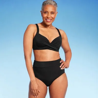 New - Lands' End Women's UPF 50 Full Coverage Tummy Control High Waist Bikini Bottom - Black M