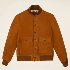 New Mens Brown A1 Suede Leather Bomber Jacket