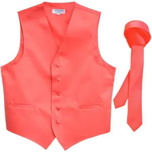 New Men's Formal Tuxedo Vest Waistcoat_1.5" skinny Necktie wedding prom coral