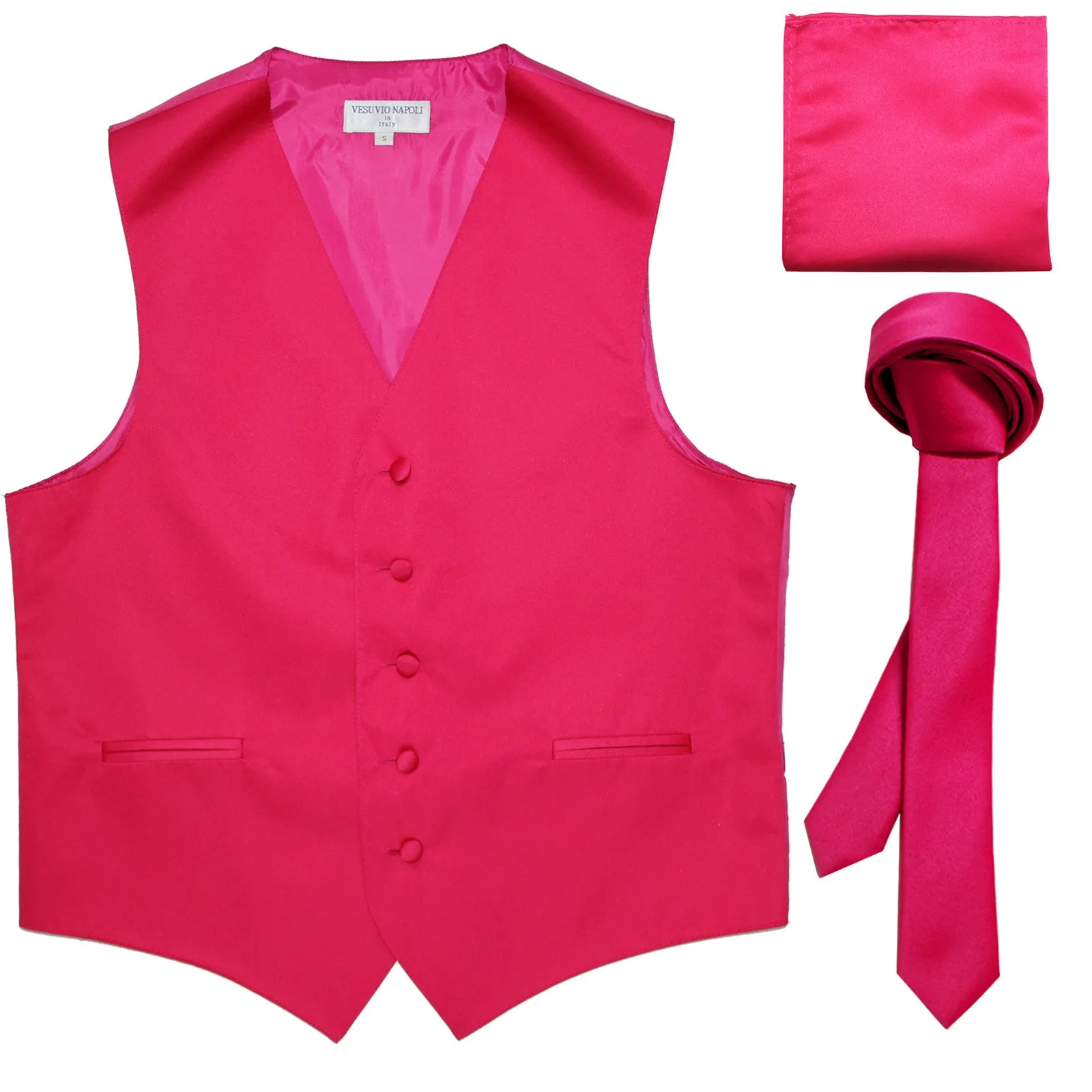 New Men's formal vest Tuxedo Waistcoat_1.5" necktie & hankie set wedding hot pink