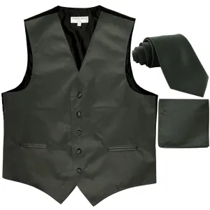 New Men's formal vest Tuxedo Waistcoat_2.5" necktie & hankie wedding dark gray