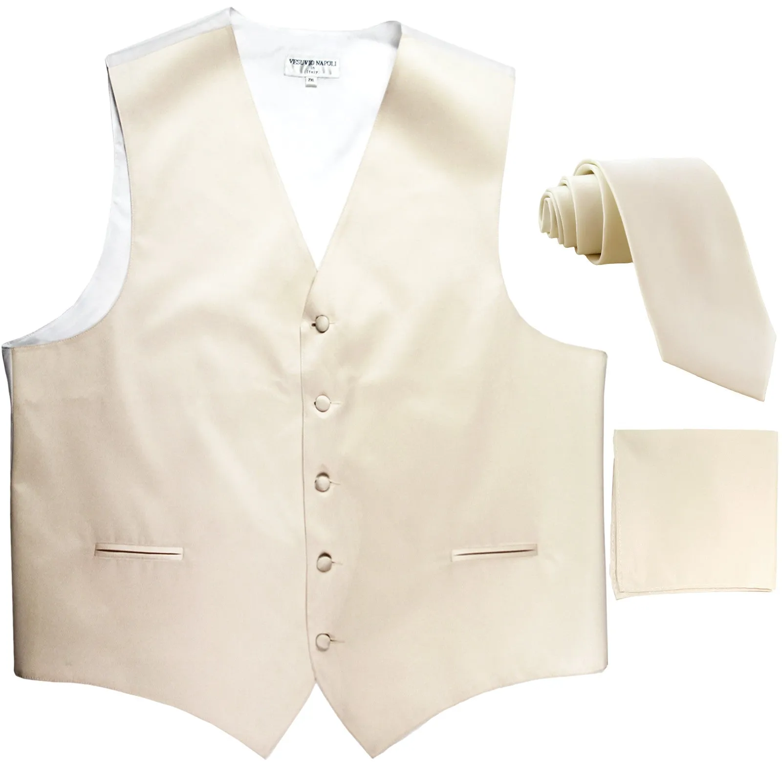 New Men's formal vest Tuxedo Waistcoat_2.5" necktie & hankie wedding ivory