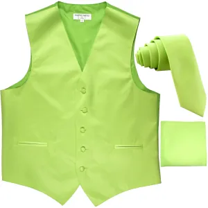 New Men's formal vest Tuxedo Waistcoat_2.5" necktie & hankie wedding lime green