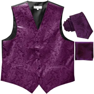 New Men's Formal Vest Tuxedo Waistcoat_2.5" necktie set paisley prom dahila purple