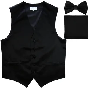 New Men's formal vest Tuxedo Waistcoat_bowtie & hankie set wedding prom black