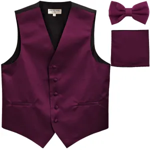 New Men's formal vest Tuxedo Waistcoat_bowtie & hankie set wedding prom eggplant