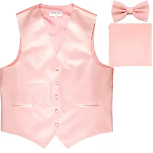 New Men's formal vest Tuxedo Waistcoat_bowtie & hankie set wedding prom pink