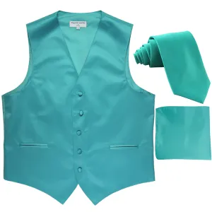 New Men's formal vest Tuxedo Waistcoat_necktie & hankie set wedding aqua blue