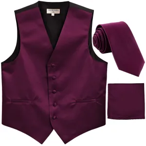 New Men's formal vest Tuxedo Waistcoat_necktie & hankie set wedding eggplant