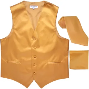 New Men's formal vest Tuxedo Waistcoat_necktie & hankie set wedding gold