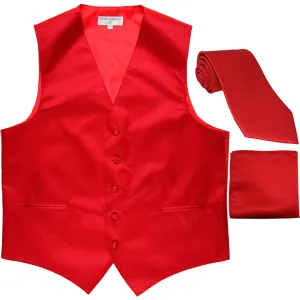 New Men's formal vest Tuxedo Waistcoat_necktie & hankie set wedding red