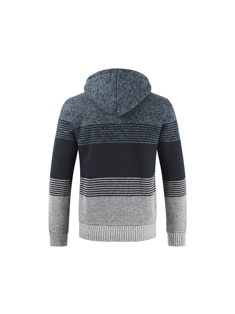 New Men'S Padded Thickened Hooded Splicing Color Sweater