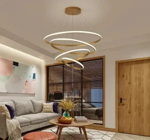 New Modern LED Pendant Lights Lliving Room Dining Black White Golden Coffee Rings Aluminum Body Ceiling Mounted Indoor Lamps De