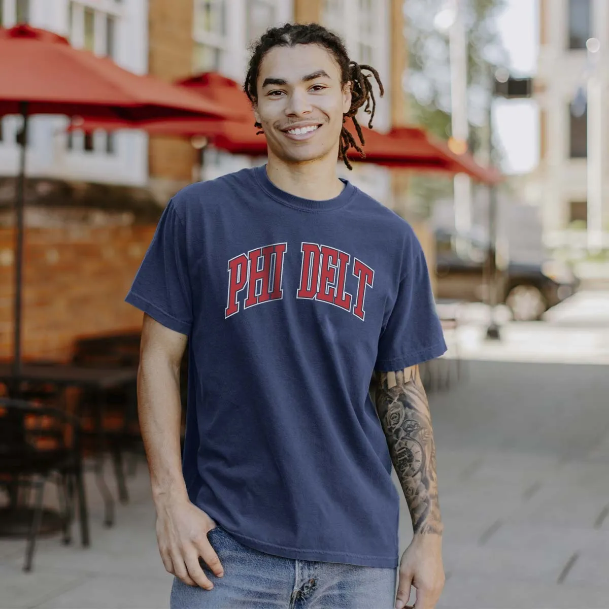 New! Phi Delt Navy Varsity Short Sleeve Tee