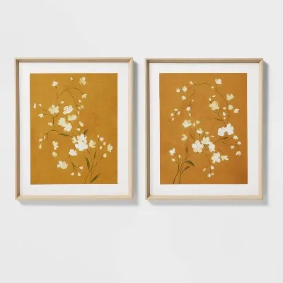 New - (Set of 2) 20" x 24" Floral Spring Framed Wall Art - Threshold designed with