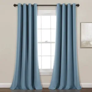 New - Set of 2 (84"x52") Insulated Grommet Blackout Window Curtain Panels Dusty Blue - Lush Décor