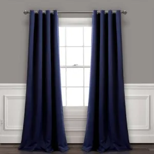 New - Set of 2 (95"x52") Insulated Grommet Top Blackout Curtain Panels Navy - Lush Décor