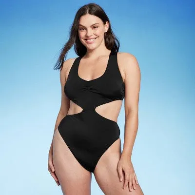 New - Shade & Shore Women's Monokini Strappy Back One Piece Swimsuit