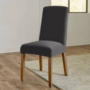 New - Sure Fit 2pc Hampstead Stretch Velvet Short Dining Chair Cover: Elastic Fit, Indoor Use, Pet Friendly