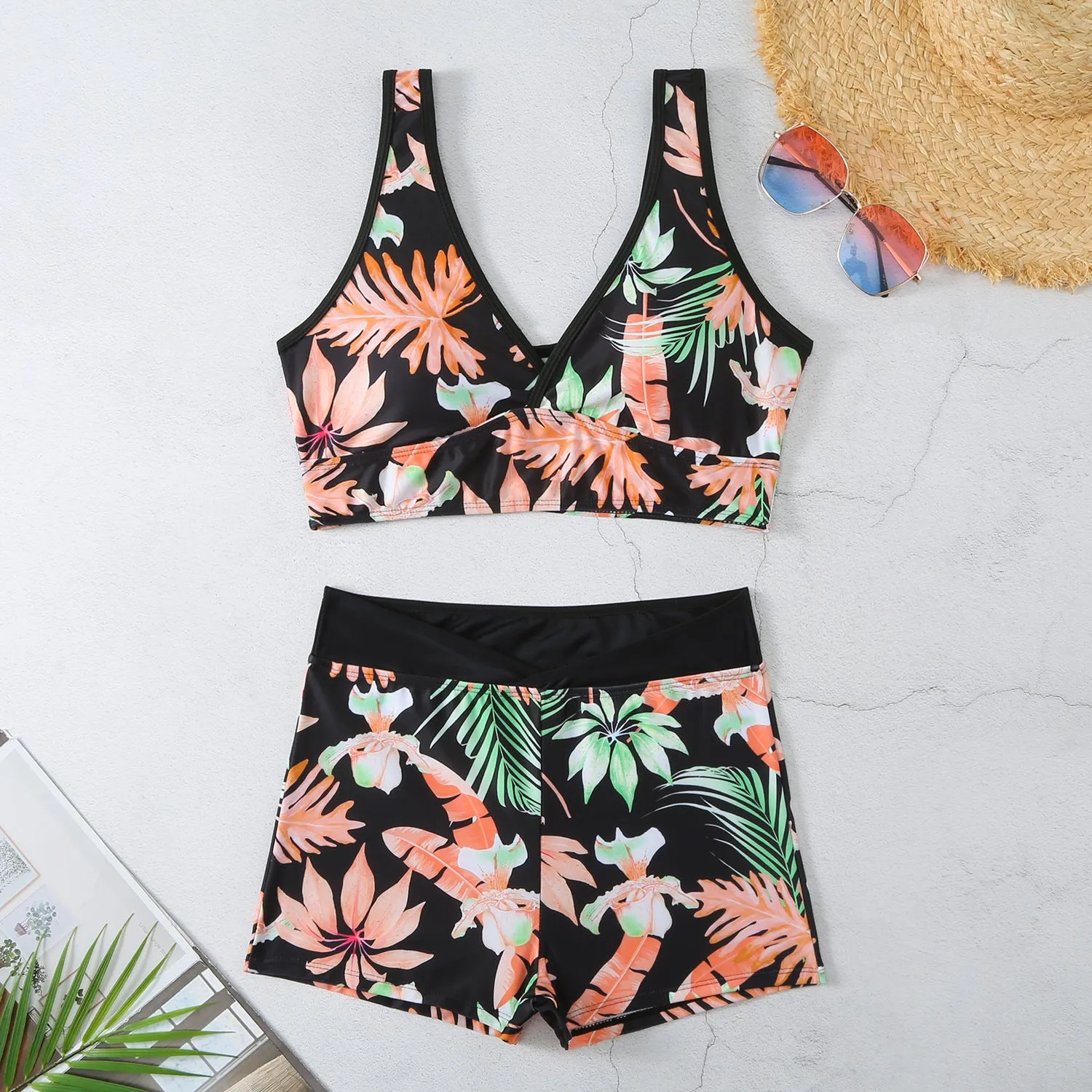 New Swimsuit Printing V-shaped Ladies Split Bikini