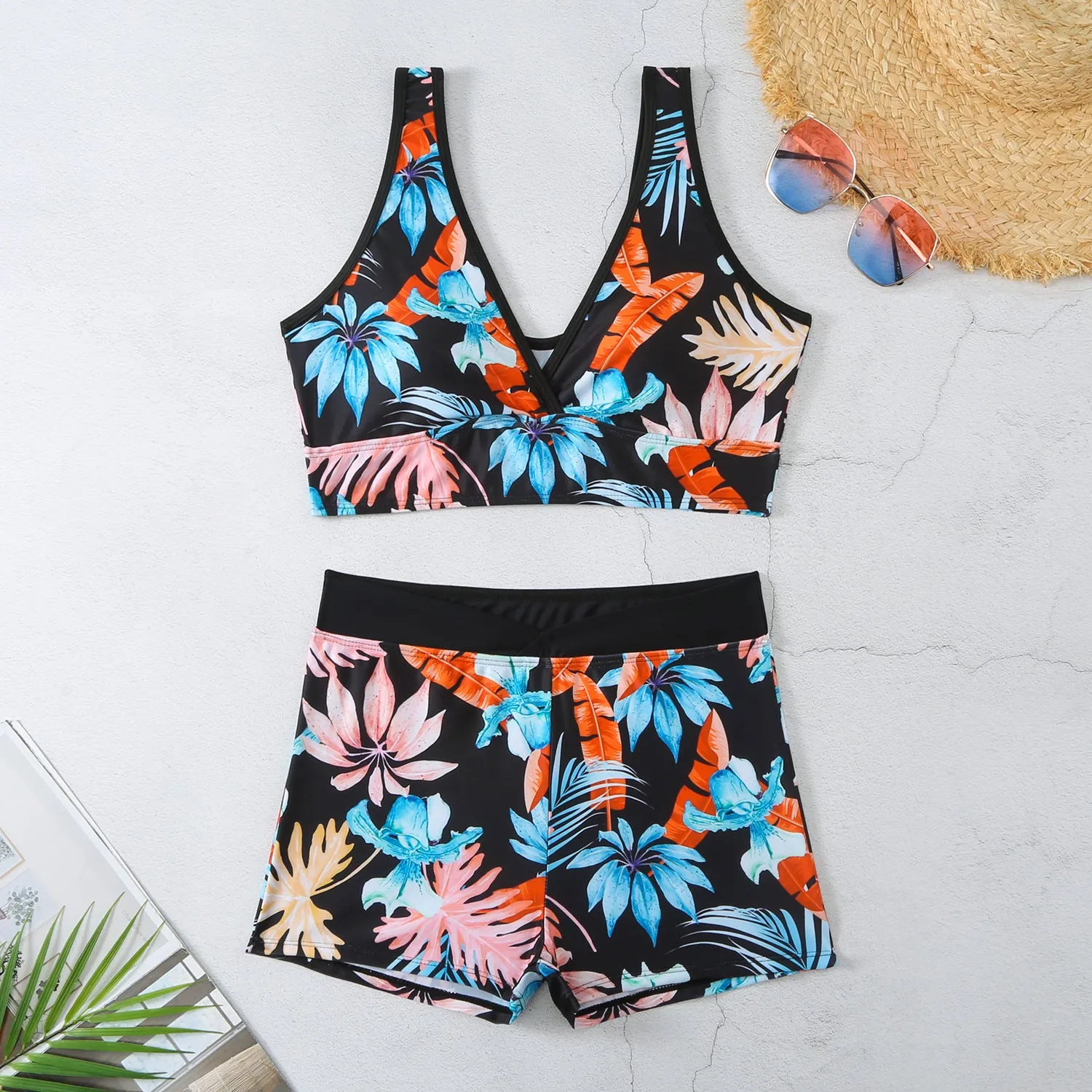 New Swimsuit Printing V-shaped Ladies Split Bikini