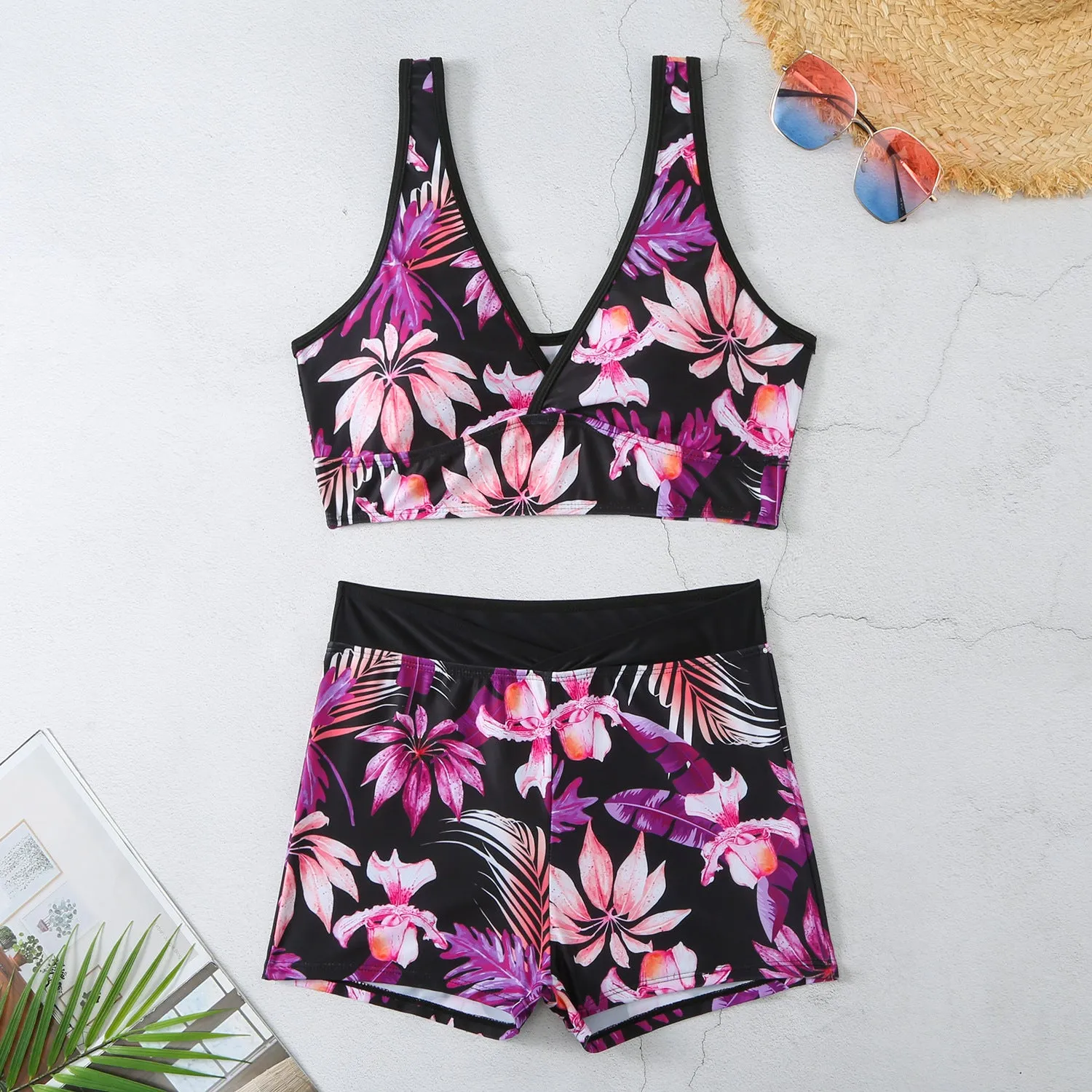 New Swimsuit Printing V-shaped Ladies Split Bikini