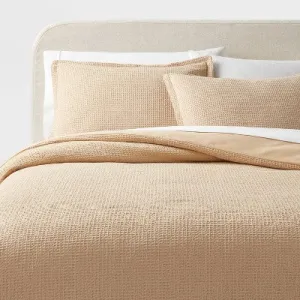 New - Twin/Twin Extra Long Washed Waffle Weave Duvet Cover and Sham Set Wheat - Threshold