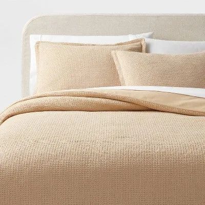 New - Twin/Twin Extra Long Washed Waffle Weave Duvet Cover and Sham Set Wheat - Threshold