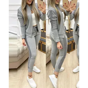 New Two-Piece Set Outfits Autumn Women's Zipper Top and Pants Casual Sport Suit Winter