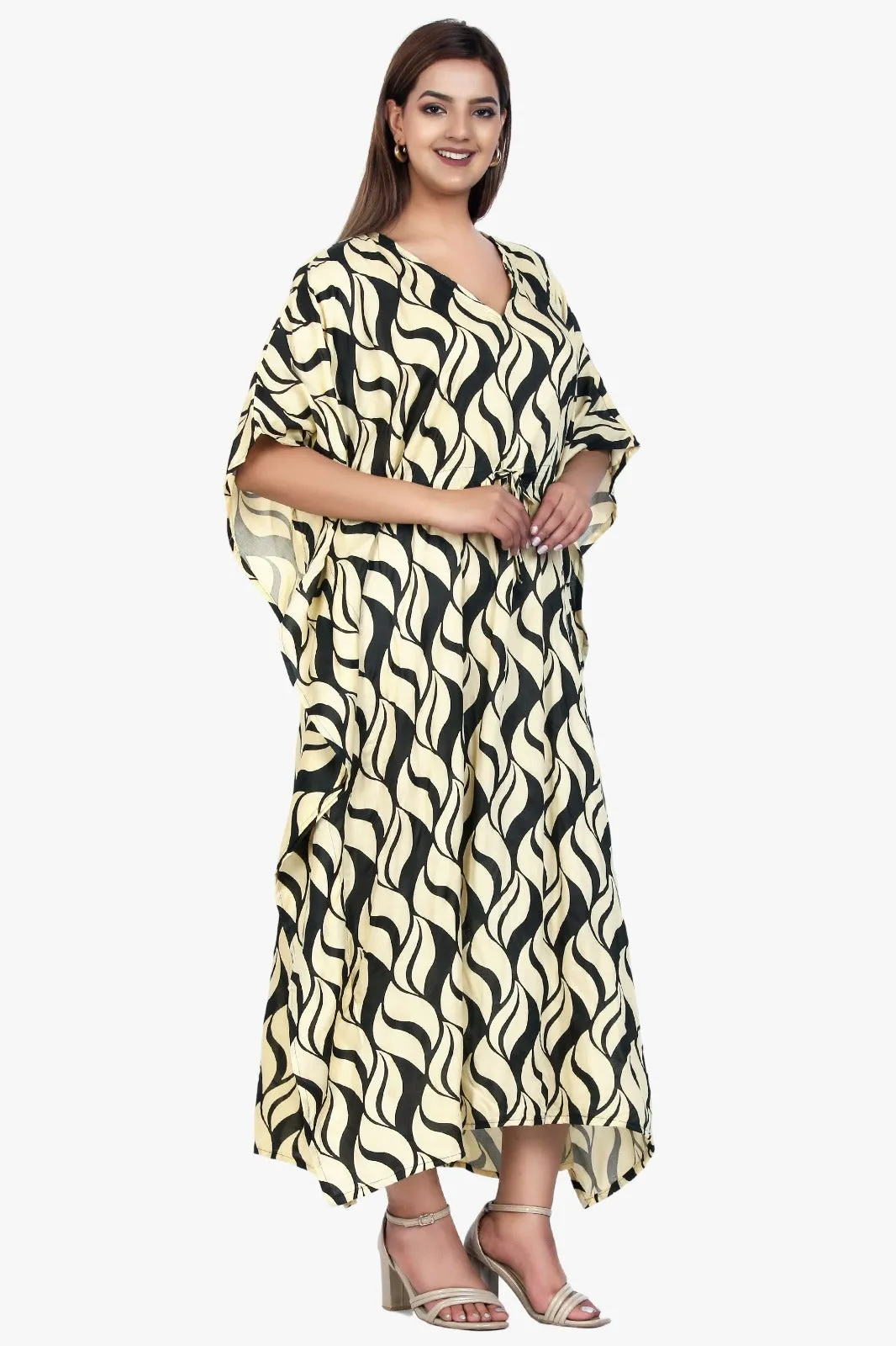 New Women Printed Viscose Holiday Plus Size Summer Kaftan V Neck Free Size