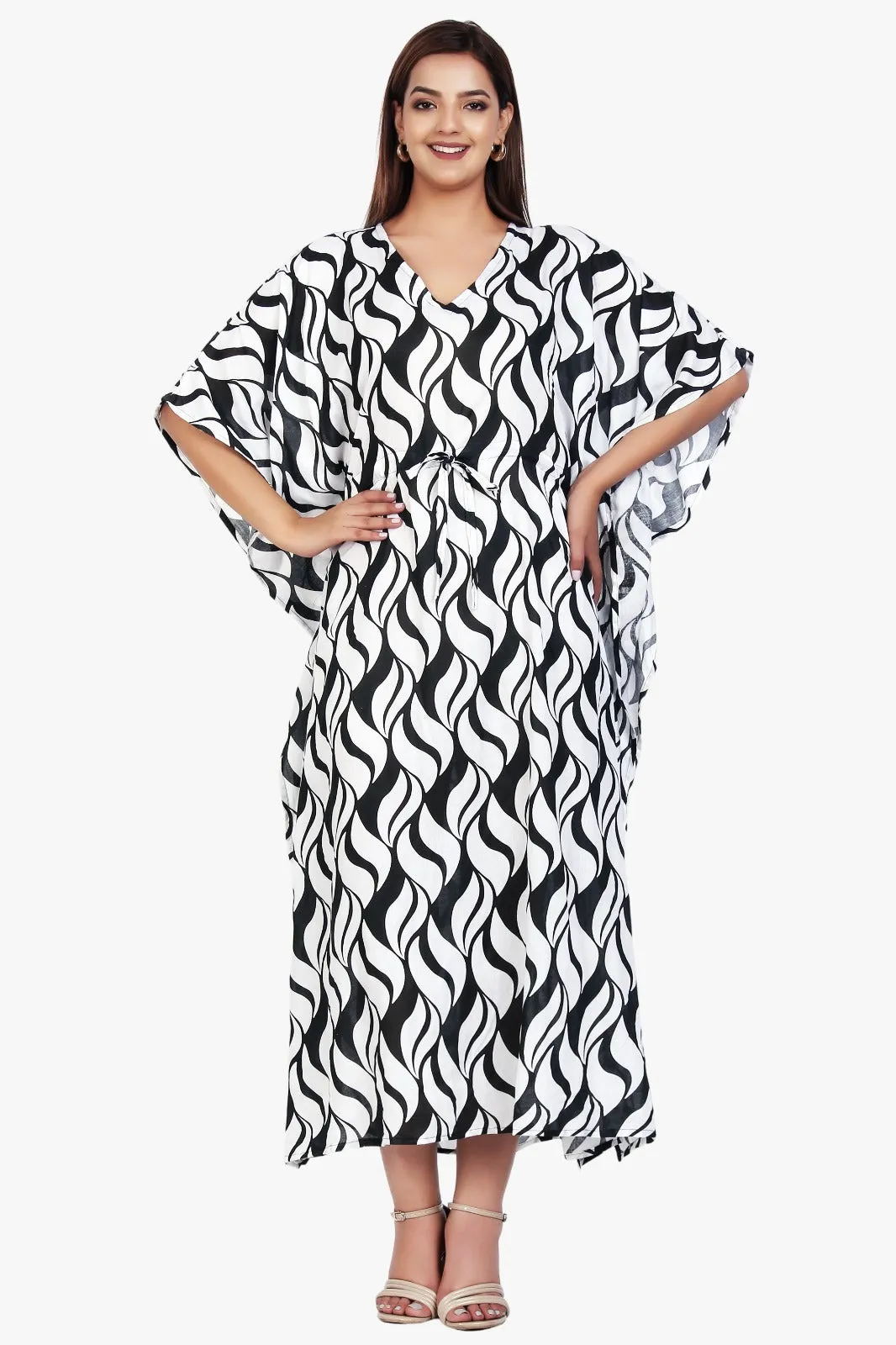 New Women Printed Viscose Holiday Plus Size Summer Kaftan V Neck Free Size