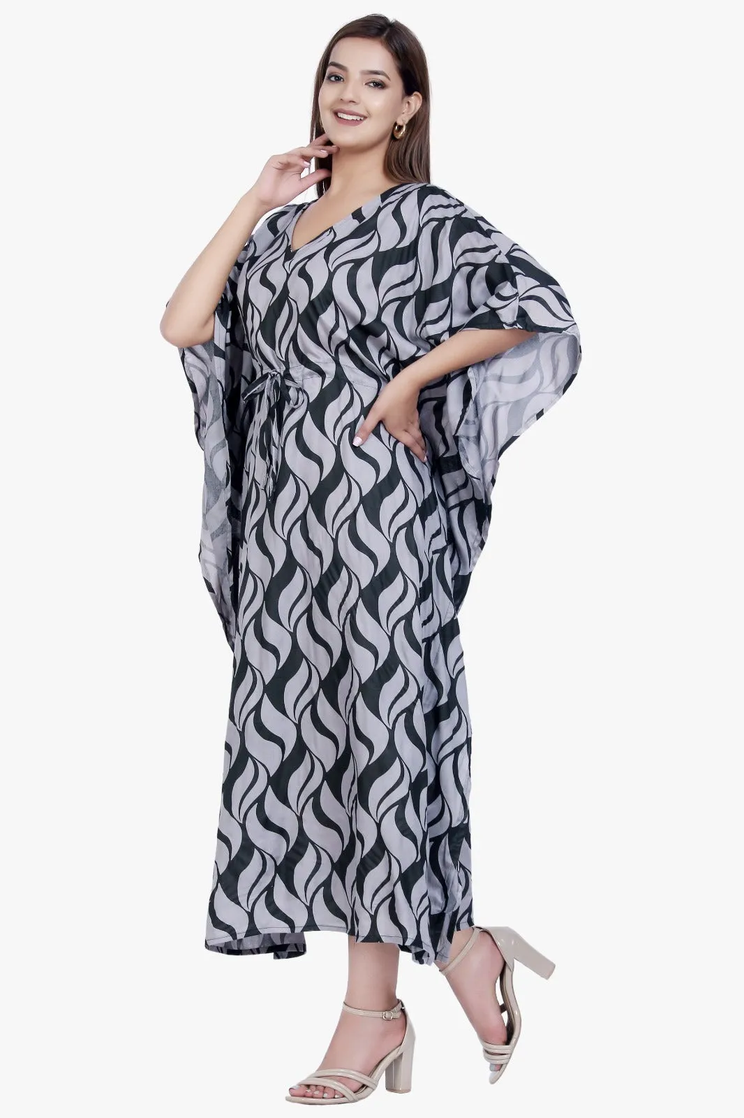 New Women Printed Viscose Holiday Plus Size Summer Kaftan V Neck Free Size