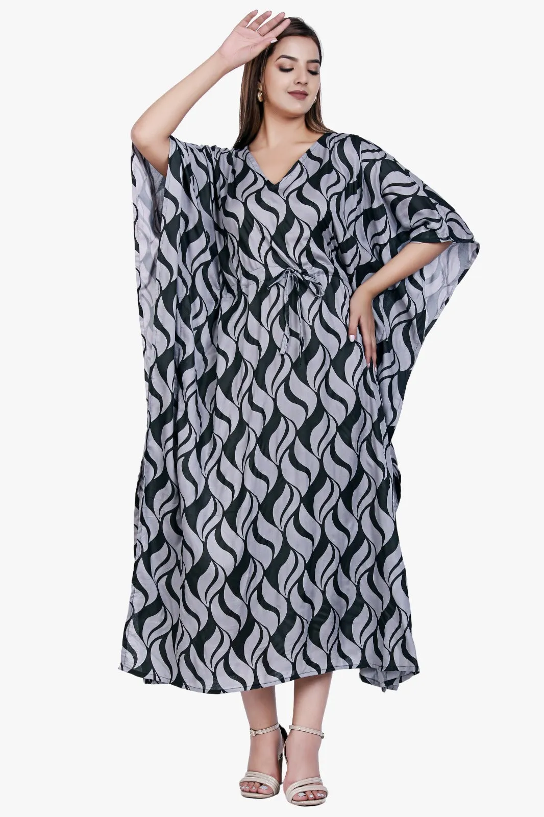 New Women Printed Viscose Holiday Plus Size Summer Kaftan V Neck Free Size