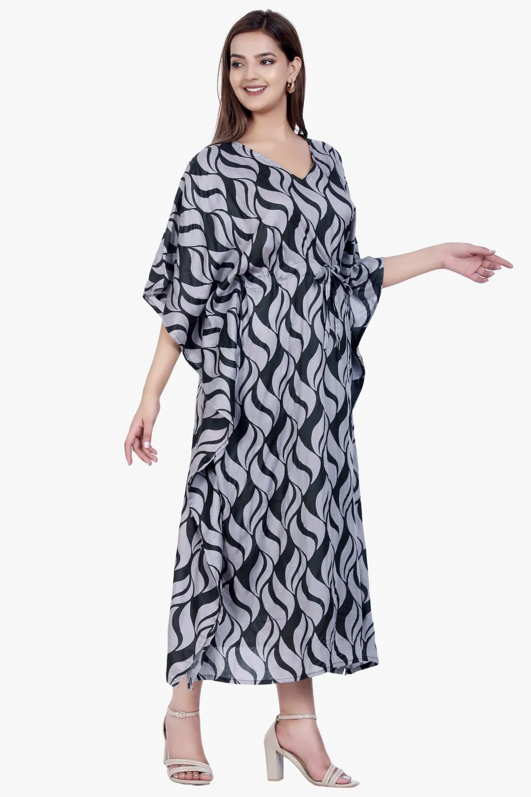 New Women Printed Viscose Holiday Plus Size Summer Kaftan V Neck Free Size