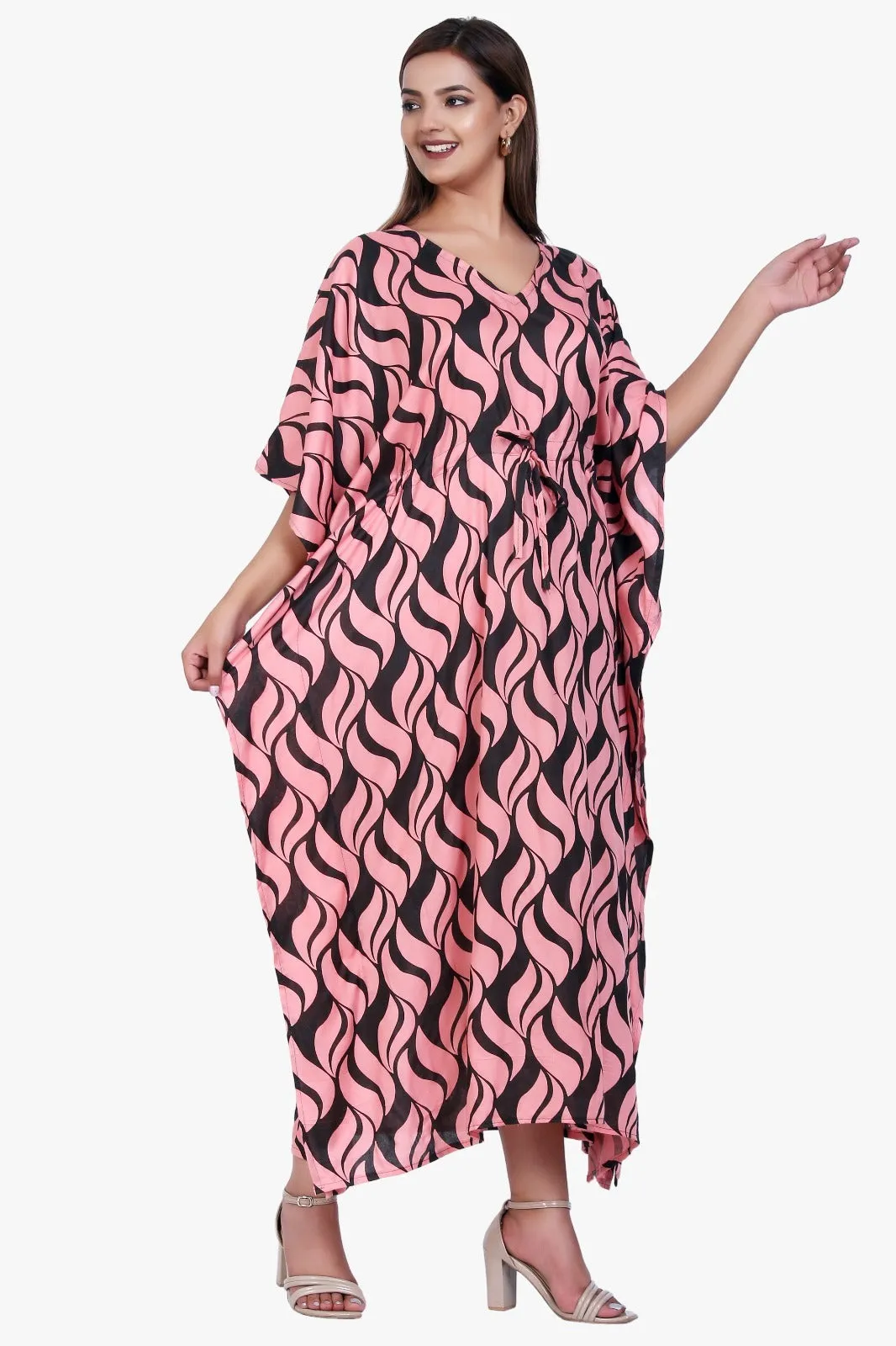 New Women Printed Viscose Holiday Plus Size Summer Kaftan V Neck Free Size