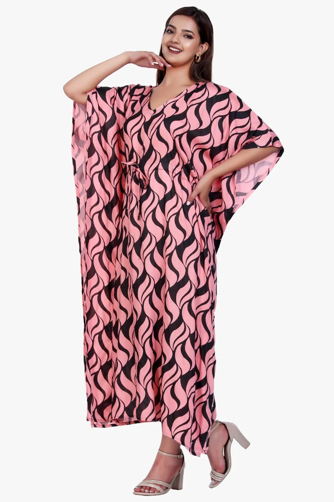 New Women Printed Viscose Holiday Plus Size Summer Kaftan V Neck Free Size