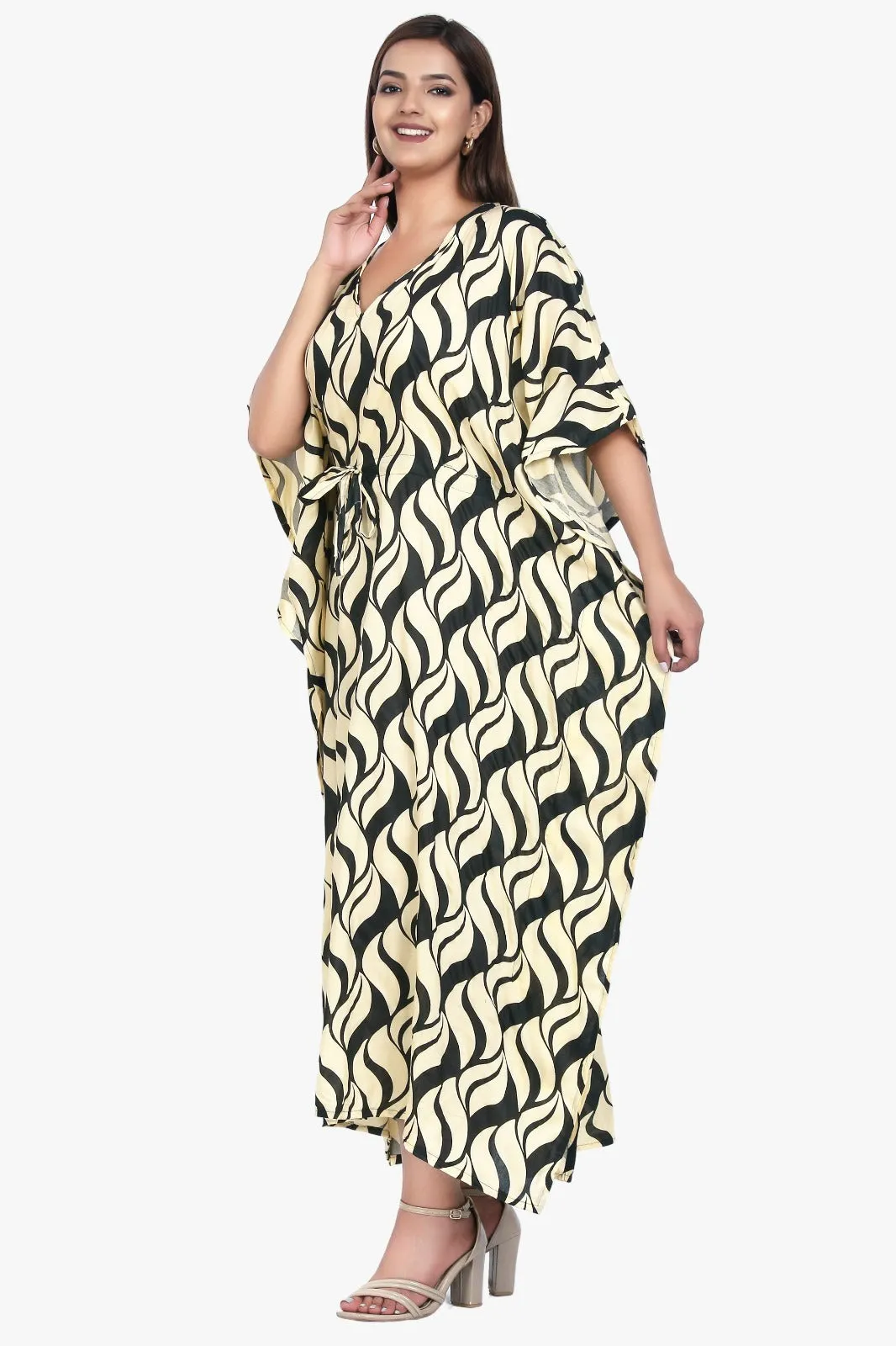 New Women Printed Viscose Holiday Plus Size Summer Kaftan V Neck Free Size