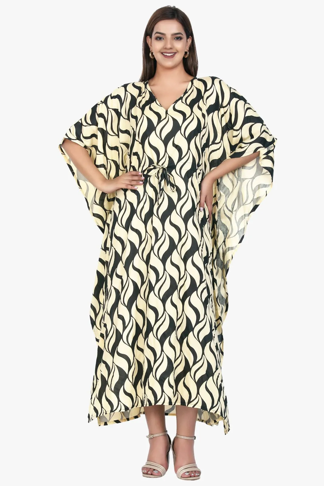 New Women Printed Viscose Holiday Plus Size Summer Kaftan V Neck Free Size