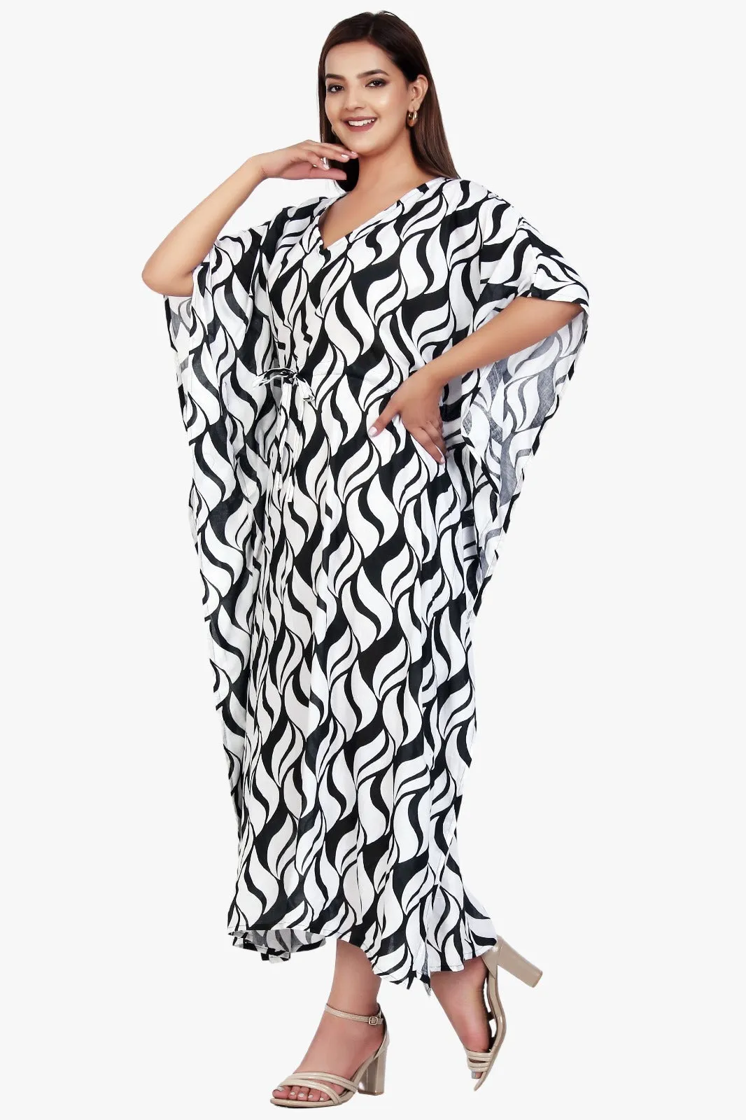 New Women Printed Viscose Holiday Plus Size Summer Kaftan V Neck Free Size