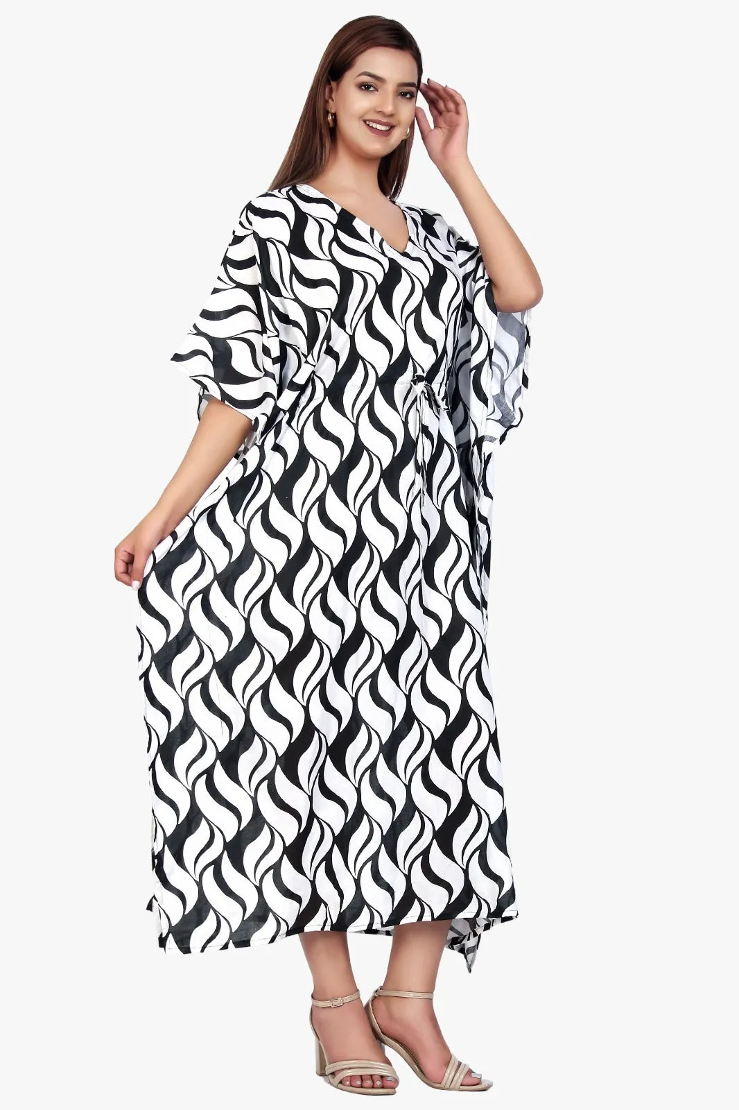 New Women Printed Viscose Holiday Plus Size Summer Kaftan V Neck Free Size