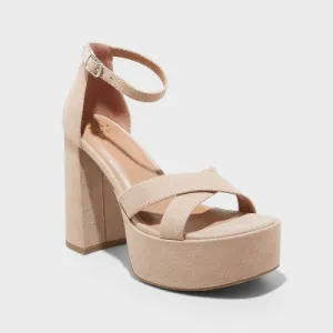 New - Women's Becky Platform Heels - A New Day Tan 7