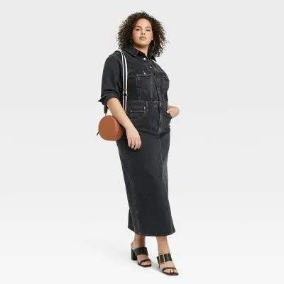 New - Women's Long Sleeve Denim Maxi Dress - Universal Thread Black Wash 26