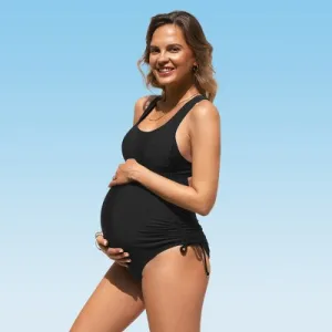 New - Women's Maternity Crisscross Tie One Piece Swimsuit - Cupshe-S-Black