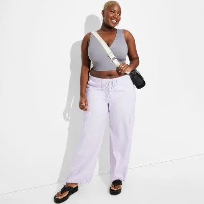 New - Women's Mid-Rise Wide Leg Cargo Beach Pants - Wild Fable Light Violet 2X