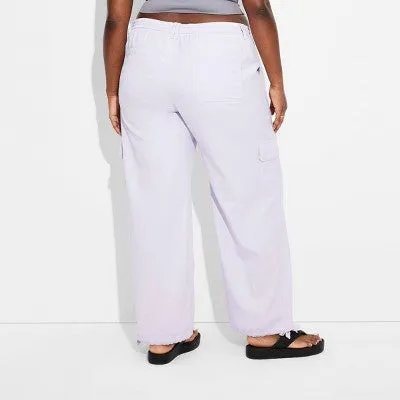 New - Women's Mid-Rise Wide Leg Cargo Beach Pants - Wild Fable Light Violet 2X